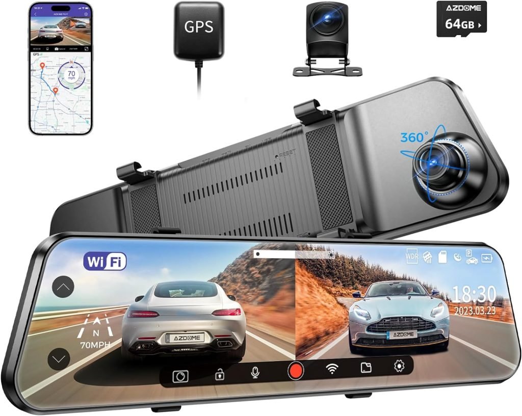 Caméra pour voiture intégrées au rétroviseur de chez Azdome.