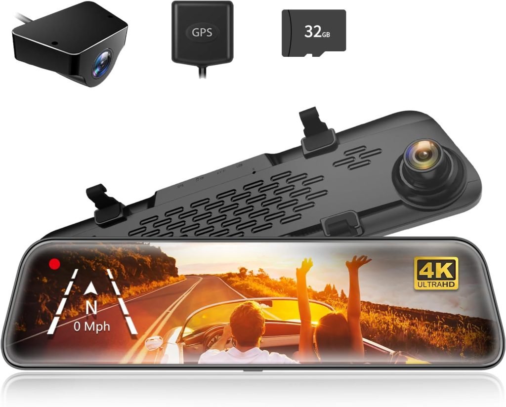 Caméra pour voiture sur le rétroviseur avec écran tactile de chez Wolfbox.