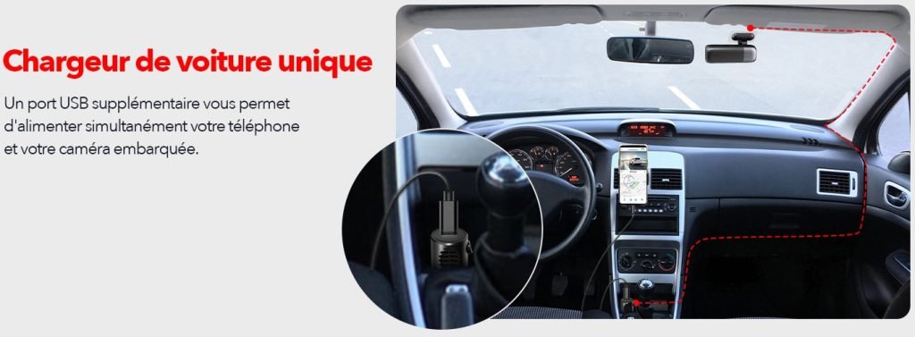 Illustration du passage du câble de la dashcam. 