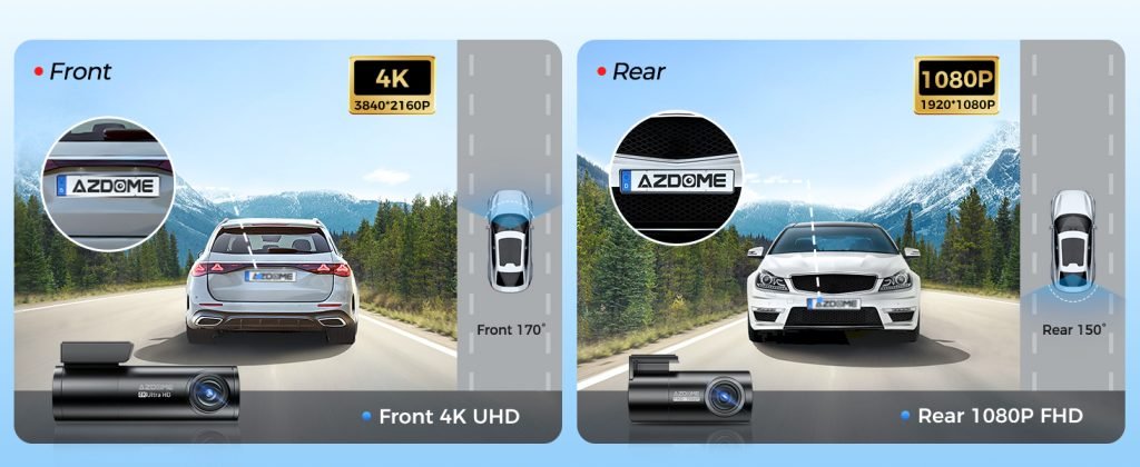 Les résolutions des caméra avant et arrière de l'AZDOME M300S.