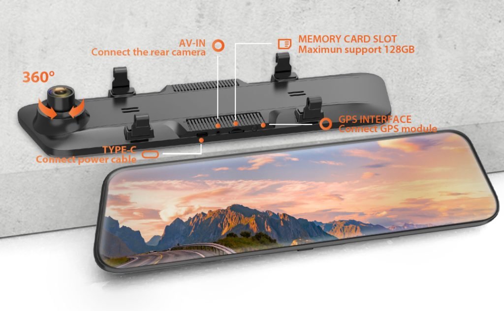 Illustration de la dashcam G900 indiquant les différents boutons.