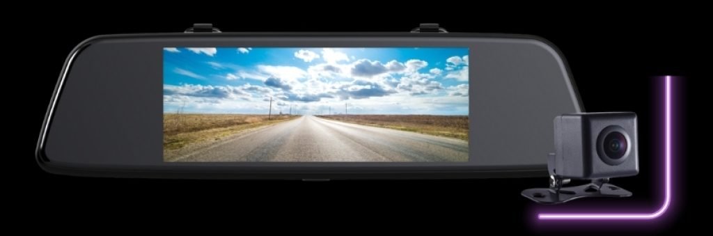 La Pioneer VREC-150MD, une dashcam rétroviseur avec sa caméra arrière.