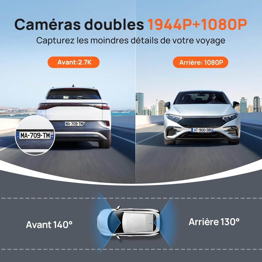 La caméra A510 offre une résolution de 1944P à l'avant et de 1080P à l'arrière.